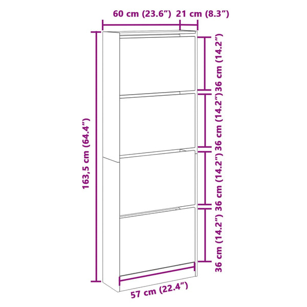 Kenkäkaappi ruskea tammi 60x21x163,5 cm tekninen puu
