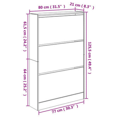 Kenkäkaappi betoninharmaa 80x21x125,5 cm tekninen puu
