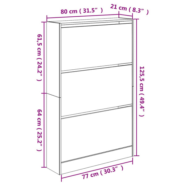 Kenkäkaappi ruskea tammi 80x21x125,5 cm tekninen puu