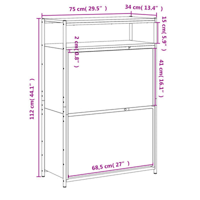 Kenkäkaappi harmaa Sonoma 75x34x112 cm tekninen puu