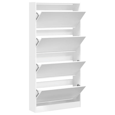 Valkoinen kenkäkaappi Antim 80x21x163,5cm (4 kääntölaatikolla)