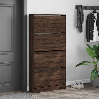 Kenkäkaappi 4 kääntölaatikolla ruskea tammi 80x21x163,5 cm