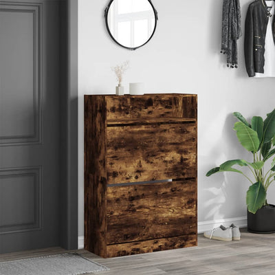 Kenkäkaappi 2 kääntölaatikolla savutammi 80x34x116 cm