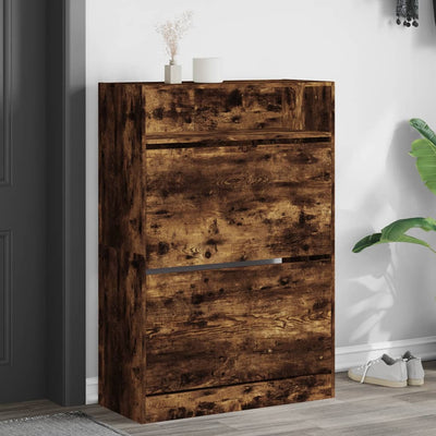 Kenkäkaappi 2 kääntölaatikolla savutammi 80x34x116 cm