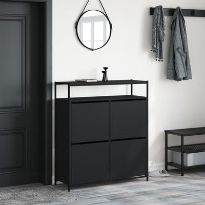 Kenkäkaappi 4 kääntölaatikolla musta 100x34x112 cm