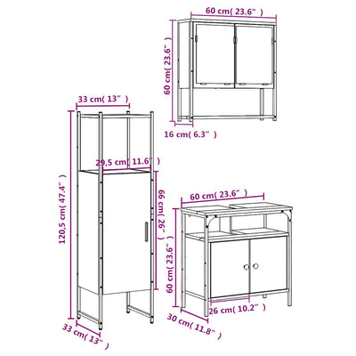 Musta kylpyhuonekalustesarja Kati (3-osainen, puinen)