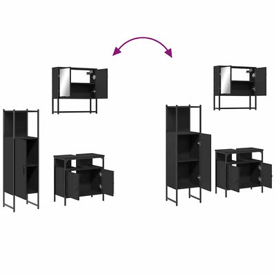 Musta kylpyhuonekalustesarja Kati (3-osainen, puinen)