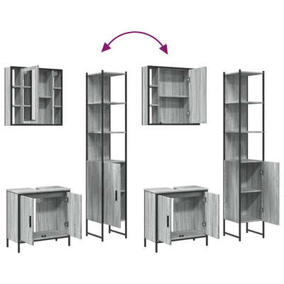 Harmaa kylpyhuoneen kaappisarja Elipzade 3-osainen (sonoma puinen)