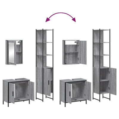 Harmaa kylpyhuoneen kalustesarja Mandalena (3-osainen, sonoma puinen)