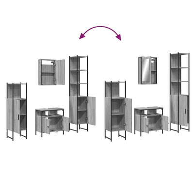 Harmaa kylpyhuoneen kalustesarja Darnell (4-osainen, sonoma puinen)