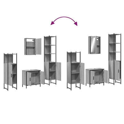 Harmaa kylpyhuoneen kalustesarja Vinera (4-osainen, sonoma puinen)