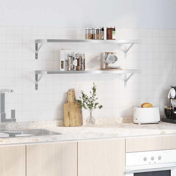 Seinähyllyt 2 kpl 100x30 cm hopea ruostumaton teräs