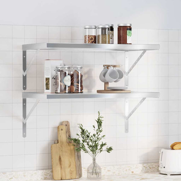 Seinähyllyt 2 kpl 75x40 cm hopea ruostumaton teräs