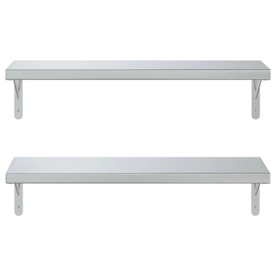 Seinähyllyt 2 kpl 75x23,5 cm hopea ruostumaton teräs