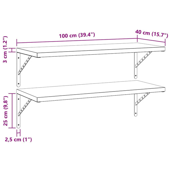 Seinähyllyt 2 kpl 100x40 cm musta ruostumaton teräs
