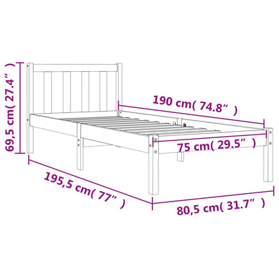 Vahanruskea sängynrunko Tomas 75x190cm (mänty)