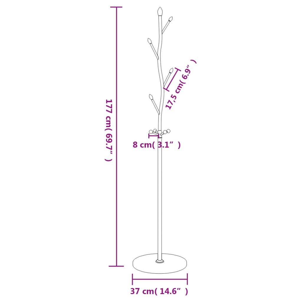 Valkoinen naulakko Amiah 177cm (jauhemaalattu rauta)