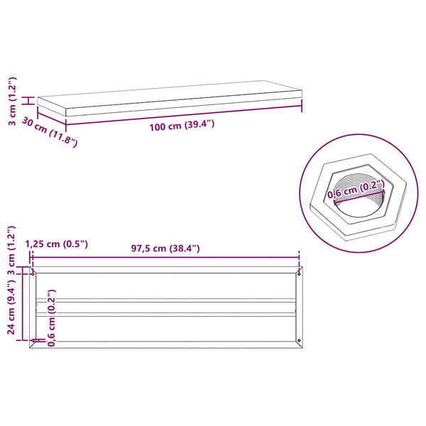 Seinähyllyt 2 kpl 100x30 cm musta ruostumaton teräs