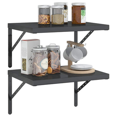 Musta seinähyllyt Vlasceanu 50x40x3cm (2 kpl ruostumaton teräs)