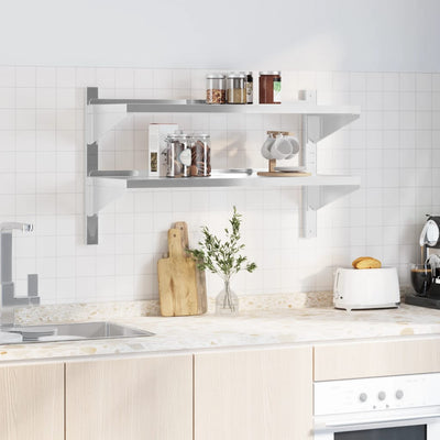 Seinähylly 2-kerroksinen 100x40x60 cm hopea ruostumaton teräs