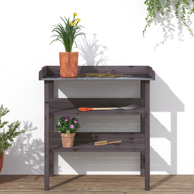 Kukkapöytä hyllyillä harmaa 78x38x82,5 cm täysi kuusi