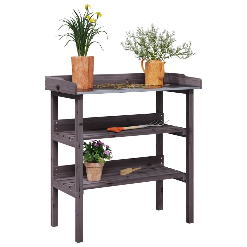 Harmaa kukkapöytä hyllyillä Rolea 78x38x82,5cm (kuusi)