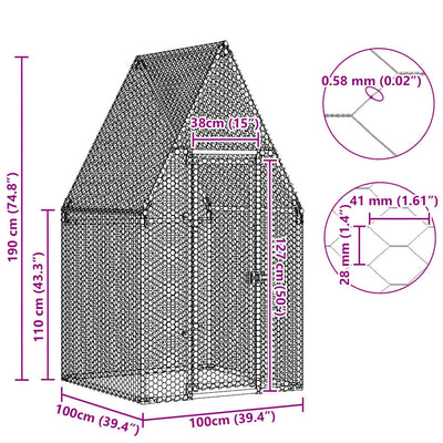Hopea kanahäkki Grigri 100x100x190cm (galvanoitu teräs)