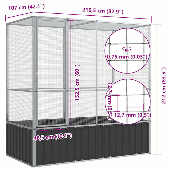 Aviaario hopea 210,5x107x212 cm teräs