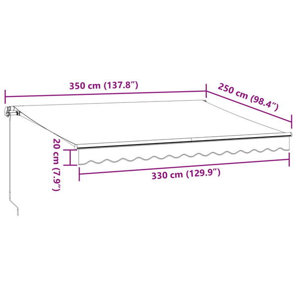 Käsin kelattava markiisi LED viininpunainen 350x250 cm