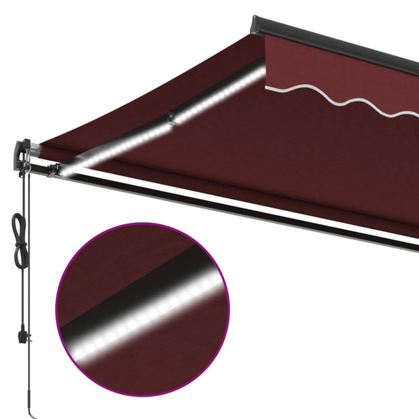 Automaattimarkiisi LED-valoilla viininpunainen 600x350 cm