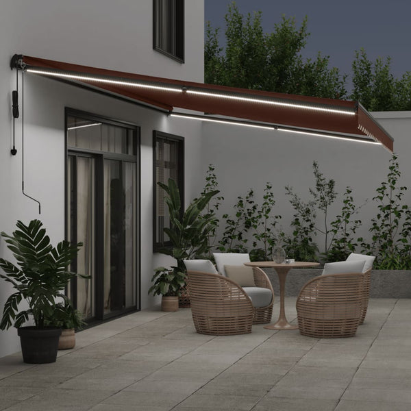 Automaattimarkiisi LED-valoilla ruskea 600x350 cm