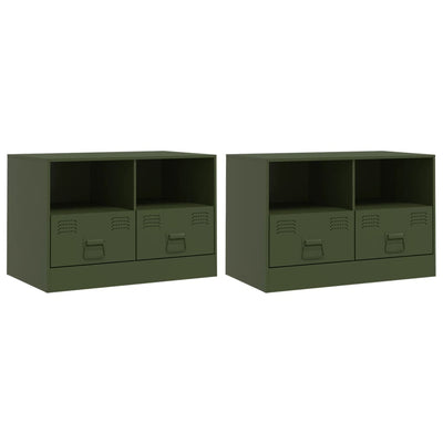 TV-tasot 2 kpl oliivinvihreä 67x39x44 cm teräs