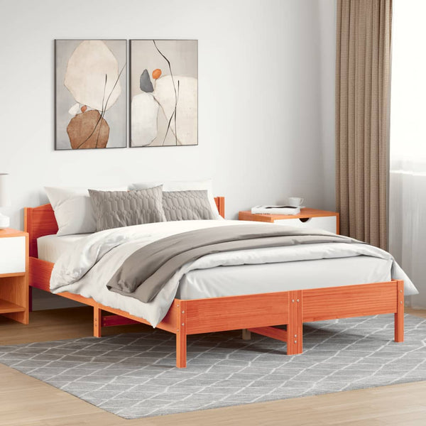 Sängynrunko päädyllä vahanruskea 150x200 cm täysi mänty