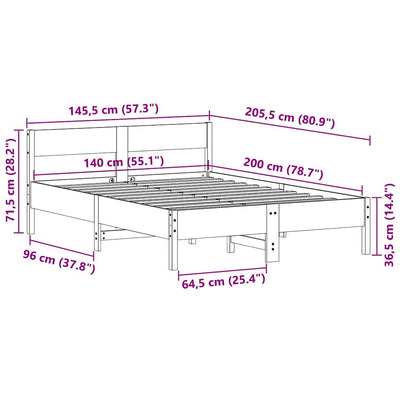 Vahanruskea sängynrunko päätylevyllä Neranzi 140x200cm (mänty)