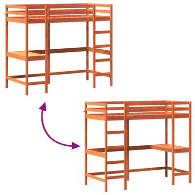 Vahanruskea parvisänky työpöydällä Suleiman 90x200cm (mänty)