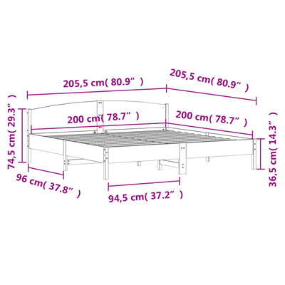 Sängynrunko päädyllä vahanruskea 200x200 cm täysi mänty