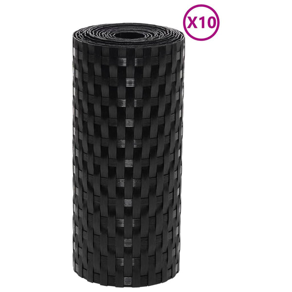 Parvekesuojat 10 kpl musta 255x19 cm polyrottinki