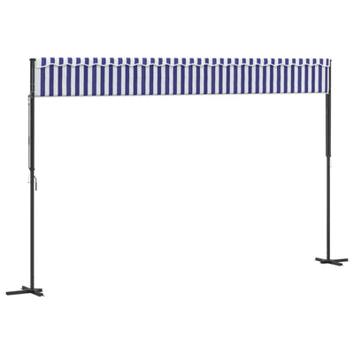 Vapaasti seisova markiisi sin./valk. 500x300 cm kangas ja teräs