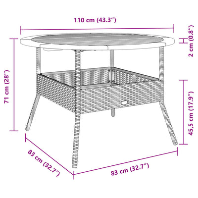 Puutarhapöytä täysi akasiapuu levy musta Ø110x71 cm PE-rottinki