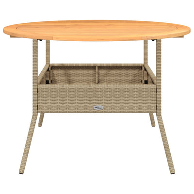 Puutarhapöytä akasiapuu ja beige polyrottinki Ø110x71 cm