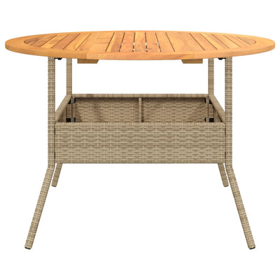 Puutarhapöytä akasiapuu ja beige polyrottinki Ø110x71 cm