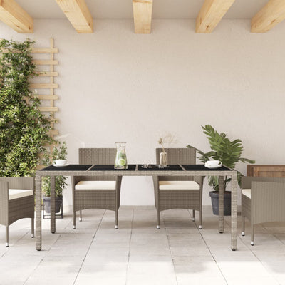 Puutarhapöytä lasipöytälevy v.harmaa 190x90x75 cm polyrottinki