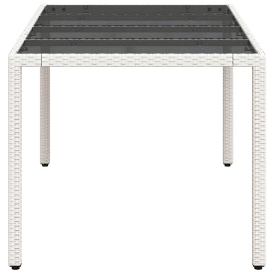 Valkoinen puutarhapöytä lasipöytälevy Rovelino 190x90x75cm (polyrottinki)