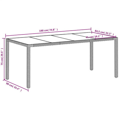 Valkoinen puutarhapöytä lasipöytälevy Rovelino 190x90x75cm (polyrottinki)