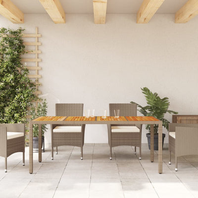 Puutarhapöytä beige 190x90x75 cm polyrottinki ja akasiapuu