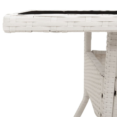 Valkoinen puutarhapöytä Actiunea 80x80x75cm (lasilevyllä polyrottinki)