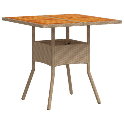 Puutarhapöytä beige 80x80x75 cm polyrottinki ja akasiapuu