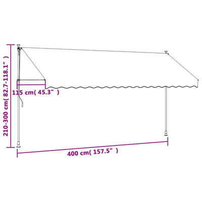 Sisäänkelattava markiisi antrasiitti 400x150 cm kangas ja teräs