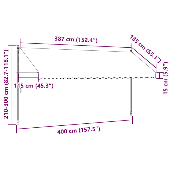 Sisäänkelattava markiisi kerma 400x150 cm kangas ja teräs