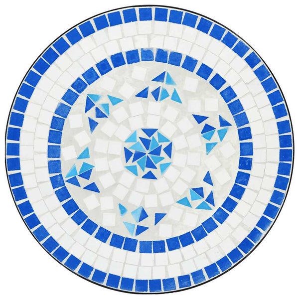 Sinivalkoinen mosaiikkibistropöytäsarja Luceana (rauta ja keramiikka)